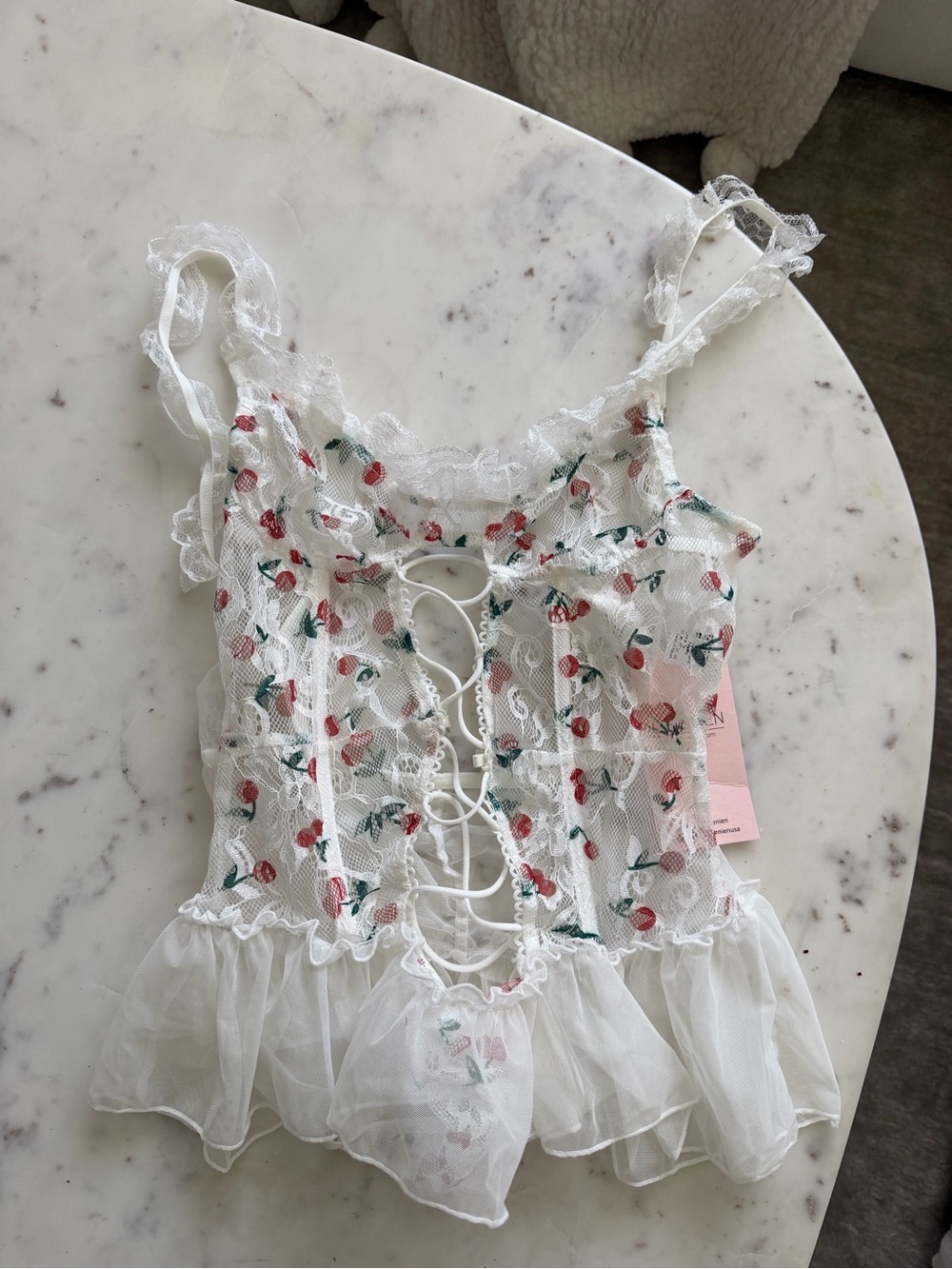 White Cherry Slip Bodysuit Mesh Top